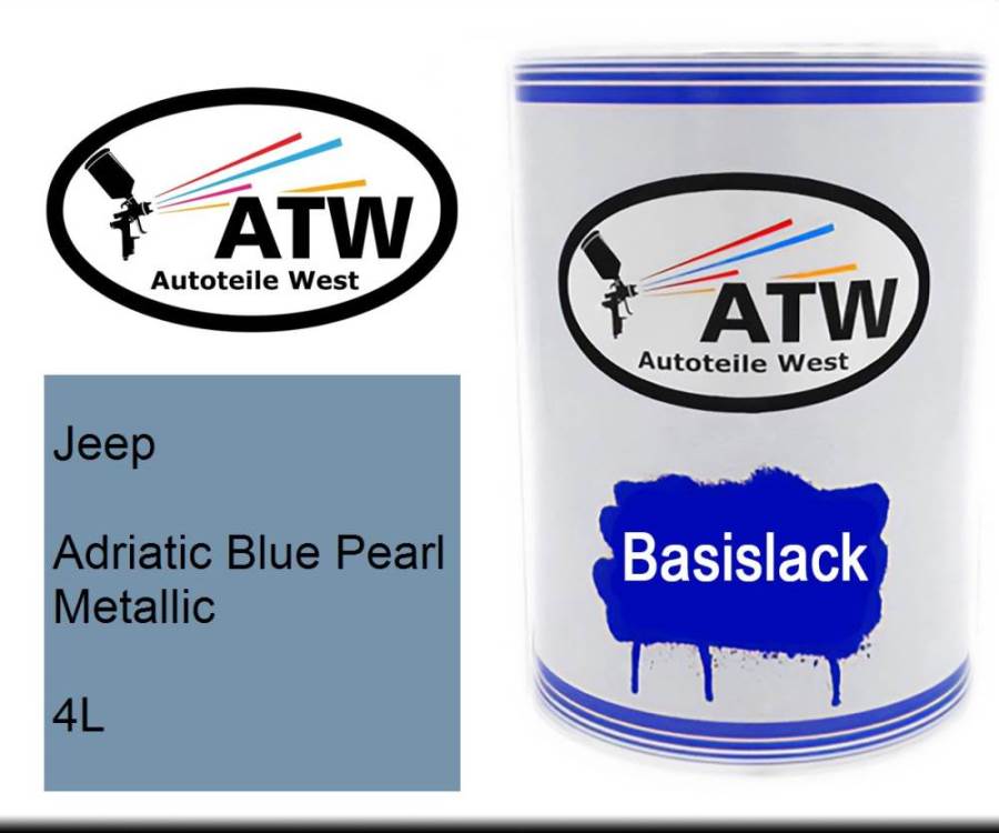 Jeep, Adriatic Blue Pearl Metallic, 4L: 500ml Lackdose, von ATW Autoteile West.